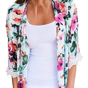 Floral Print Kimono with lace